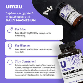 Capsules de Complexe de Magnésium Quotidien UMZU dans un verre