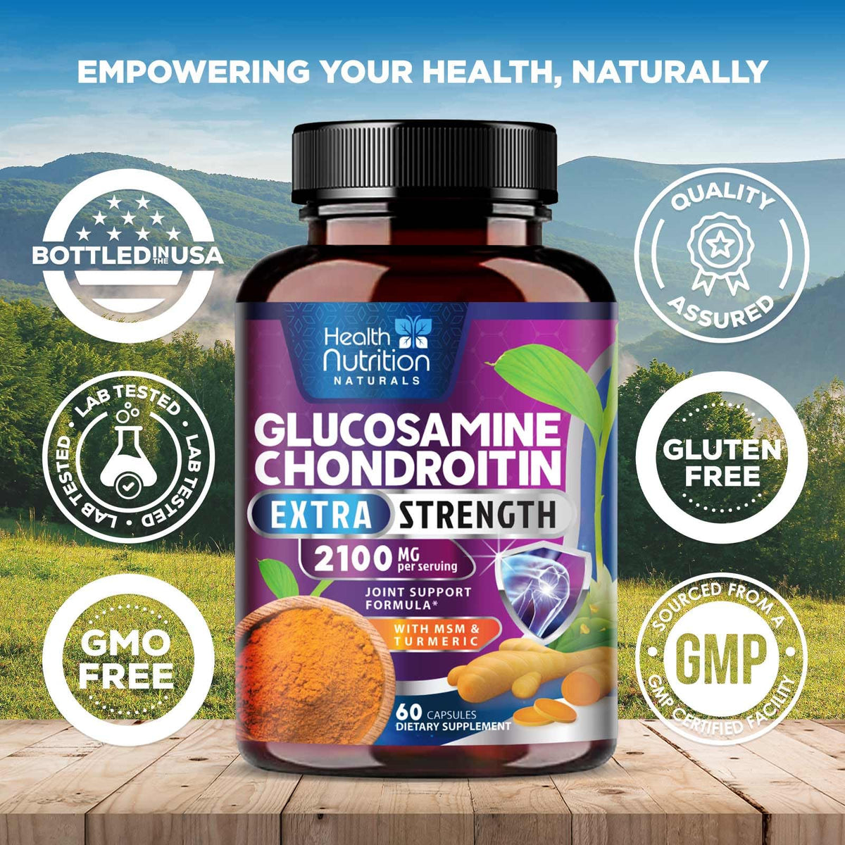 Capsules de Complexe Glucosamine Chondroitin sur une surface blanche