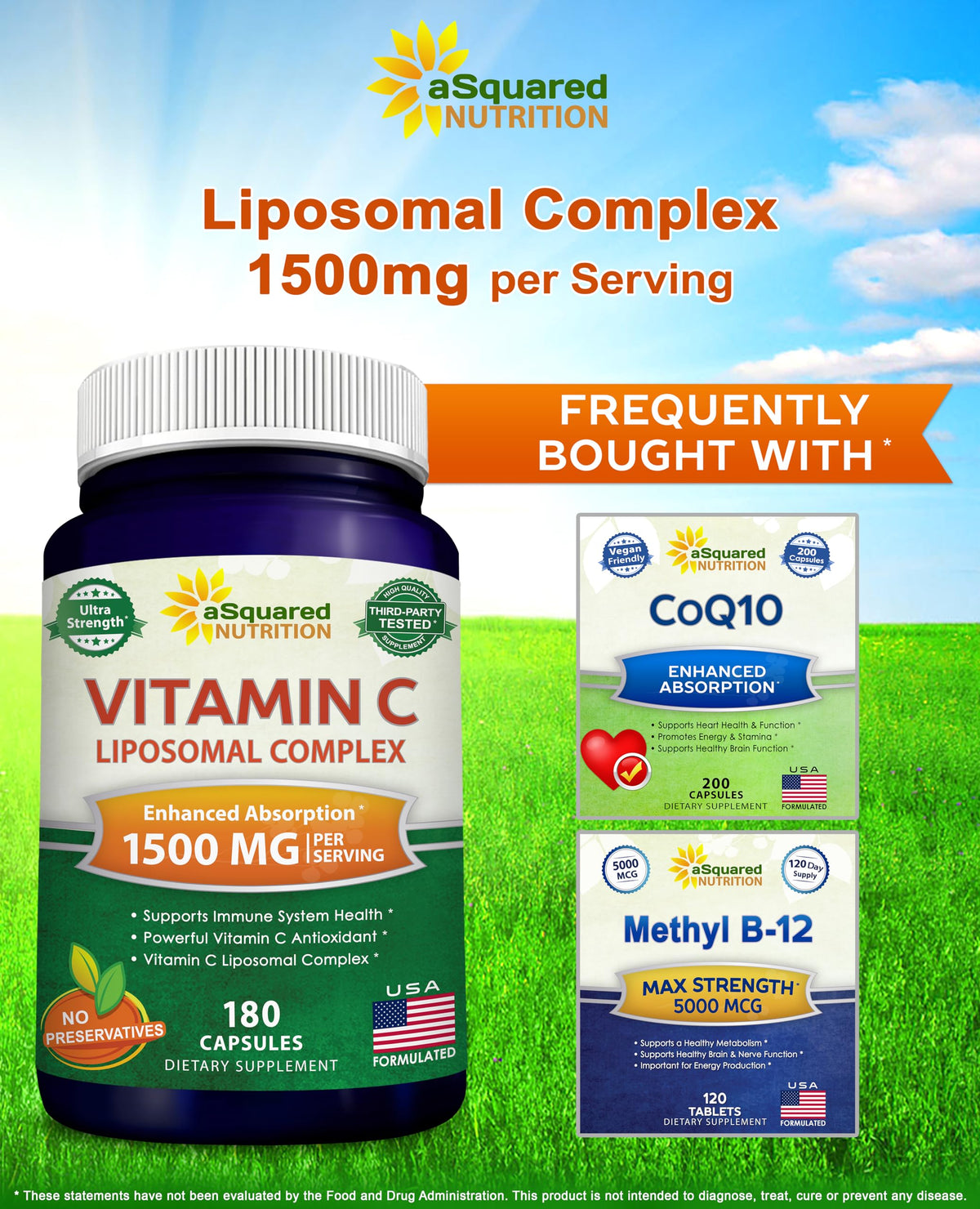 Capsules de Complexe Liposomal de Vitamine C d'aSquared Nutrition sur une surface