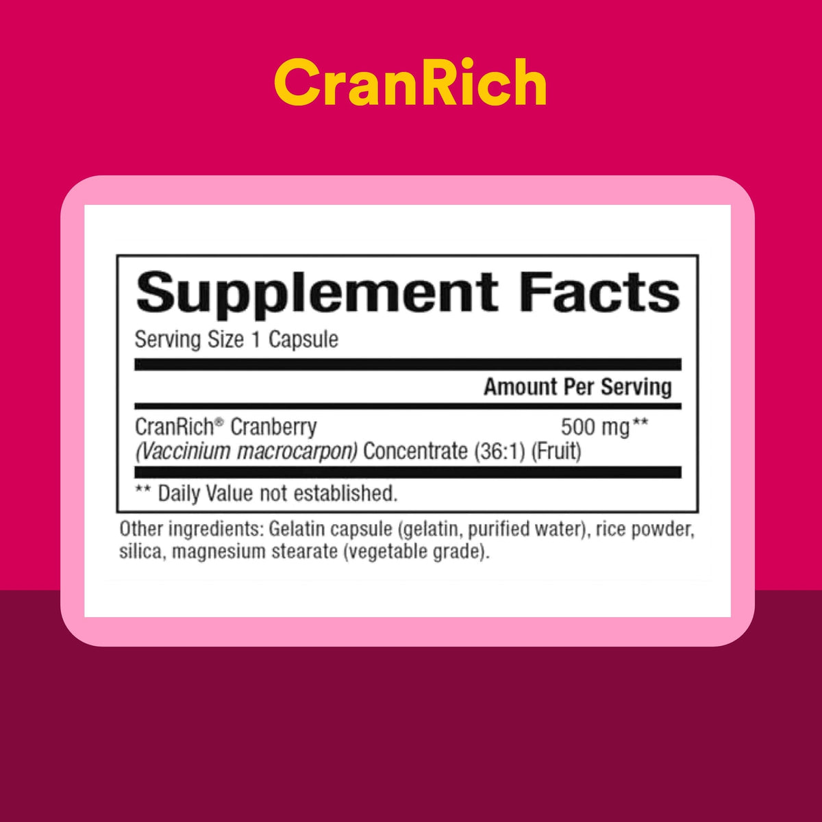 Capsules de concentré de canneberge Natural Factors sur une table