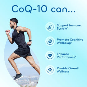 Capsules de CoQ10 400mg sur une surface en bois