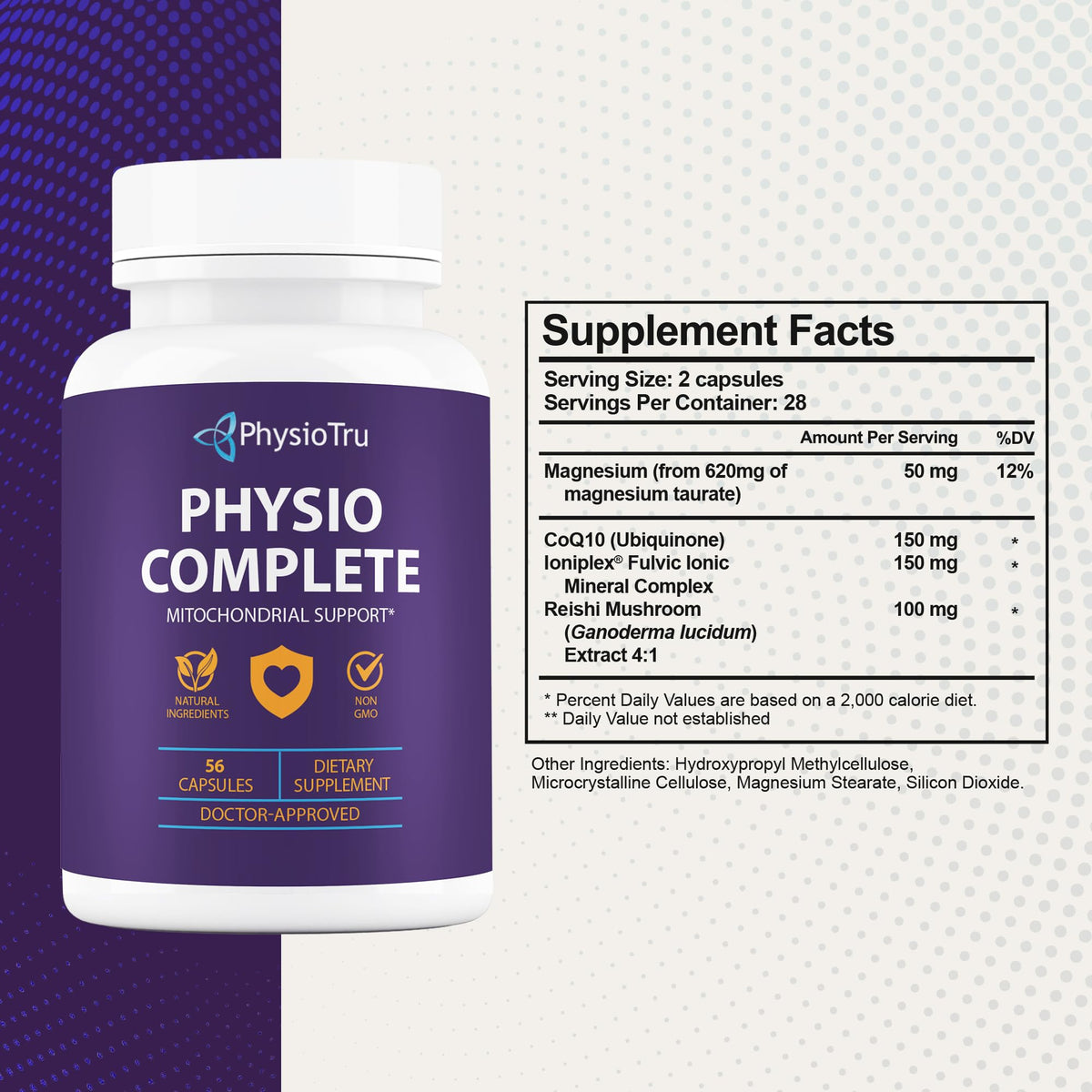 Capsules de CoQ10 PhysioTru sur une table en bois