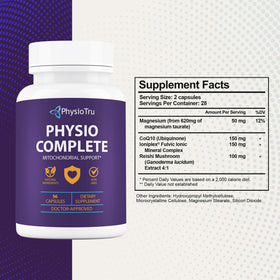 Capsules de CoQ10 PhysioTru sur une table en bois
