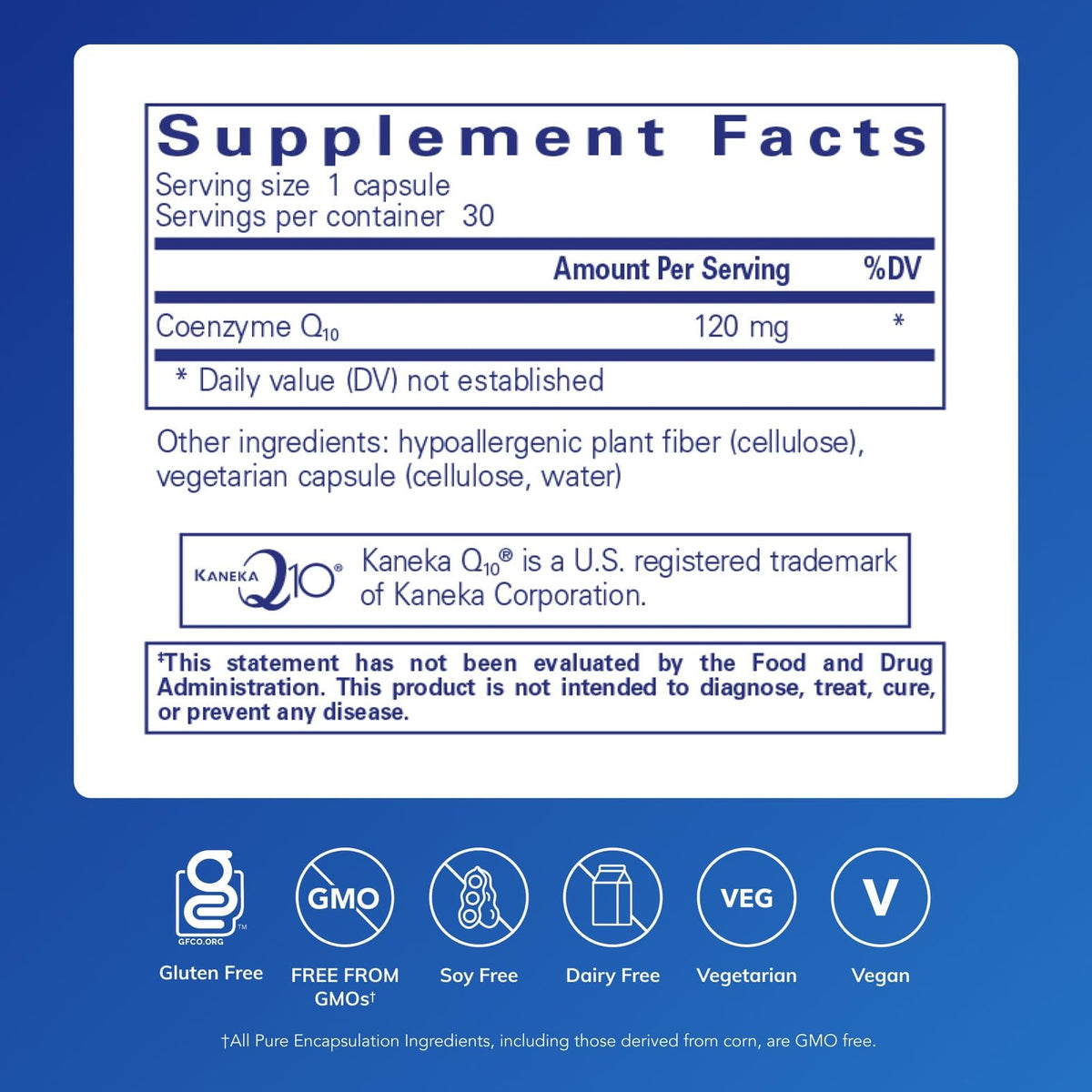 Capsules de CoQ10 Pure Encapsulations sur fond blanc