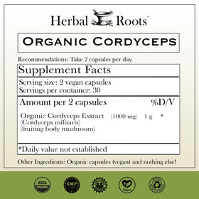 Capsules de Cordyceps Herbal Roots sur une surface blanche