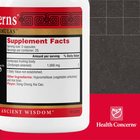 Capsules de Cordyceps PS de Health Concerns sur une surface blanche