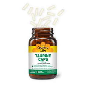 Capsules de Country Life Taurine 500 mg sur une table