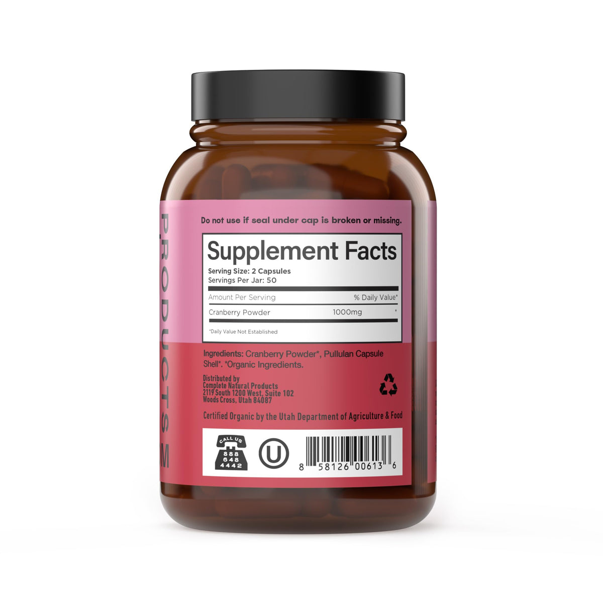 Capsules de cranberry bio 500mg avec étiquette