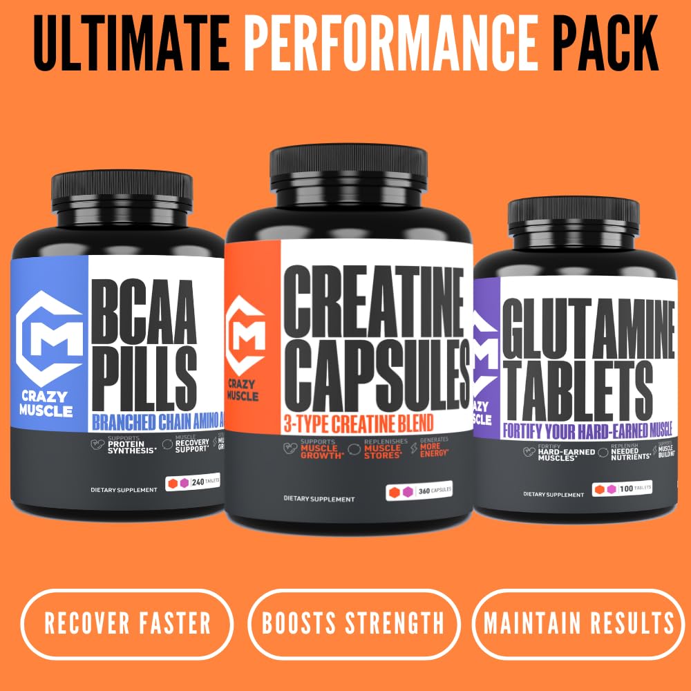Capsules de créatine Crazy Muscle à côté d'un tapis de gym