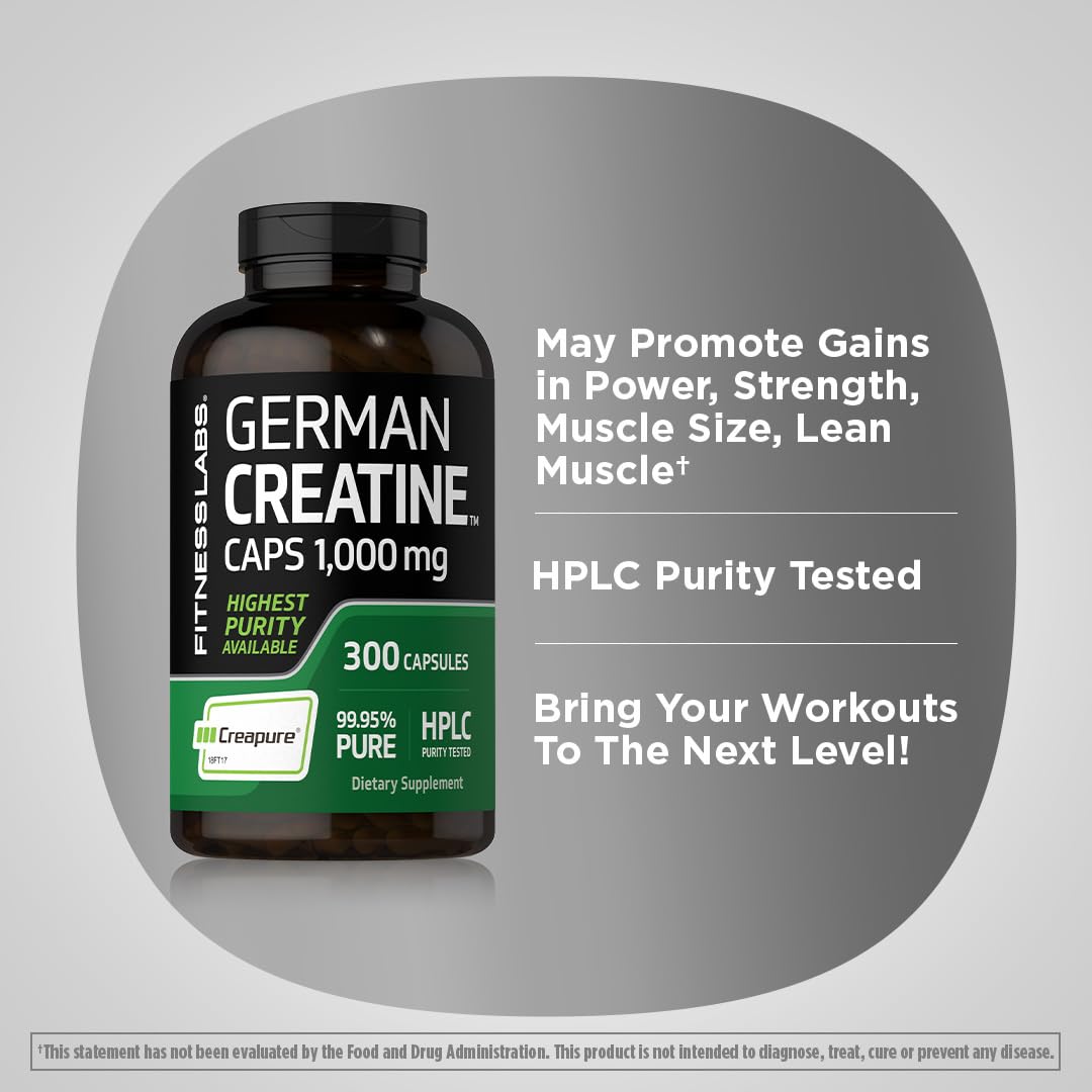 Capsules de créatine Fitness Labs sur une surface blanche