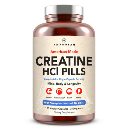 Capsules de créatine HCl AMANDEAN 750mg vue de face