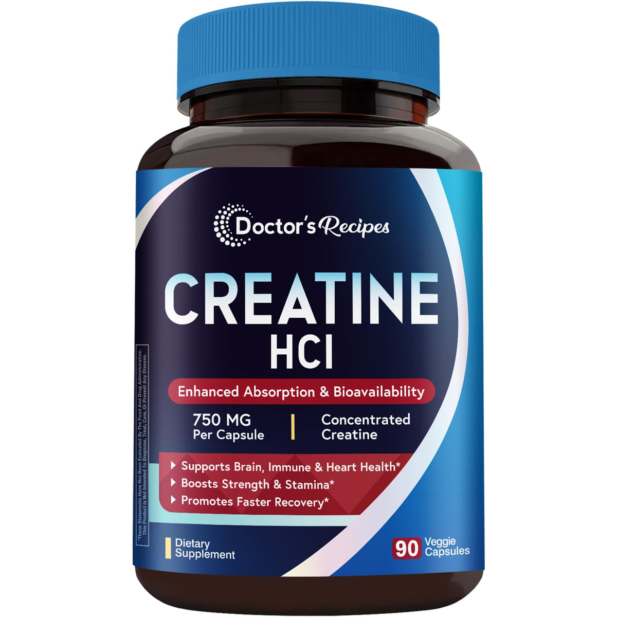 Capsules de créatine HCl Doctor's Recipes 750 mg, vue de face