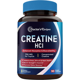 Capsules de créatine HCl Doctor's Recipes 750 mg, vue de face