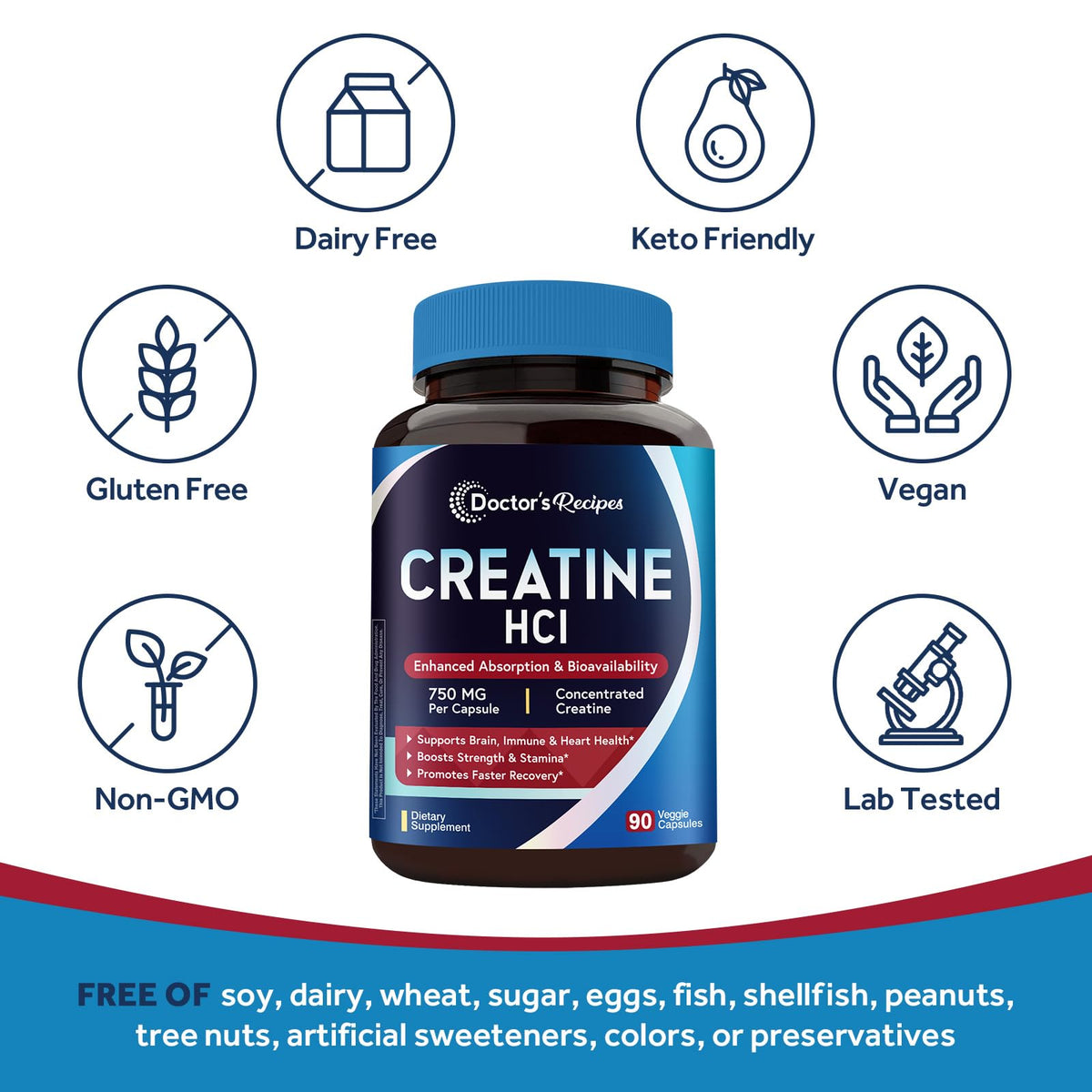 Capsules de créatine HCl Doctor's Recipes avec un verre d'eau