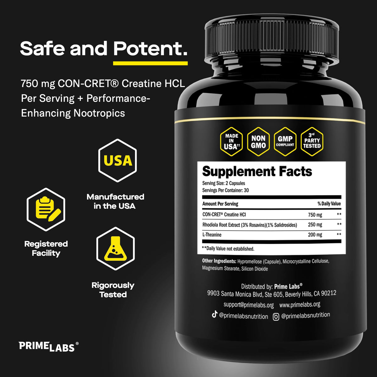 Capsules de Créatine HCl Labs sur fond blanc