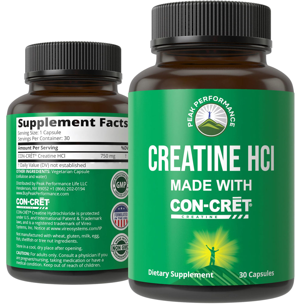 Capsules de créatine HCl Peak Performance CON-CRET 50g, vue de face