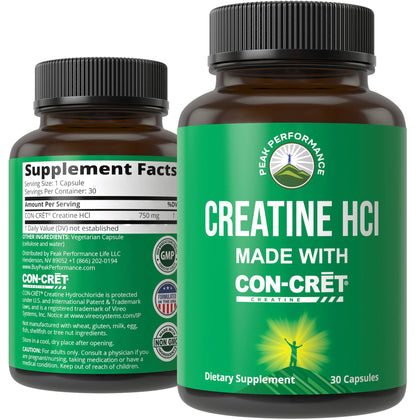 Capsules de créatine HCl Peak Performance CON-CRET 50g, vue de face