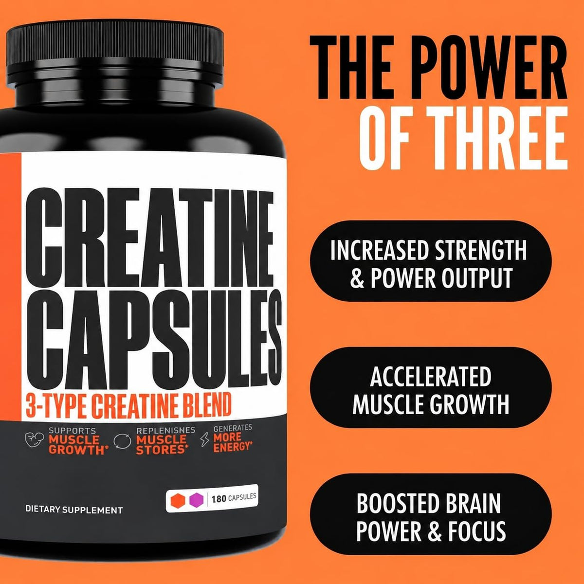 Capsules de créatine monohydrate Crazy Muscle sur une surface blanche