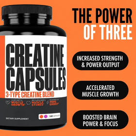 Capsules de créatine monohydrate Crazy Muscle sur une surface blanche