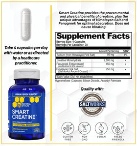 Capsules de créatine monohydrate NATURAL STACKS sur fond blanc