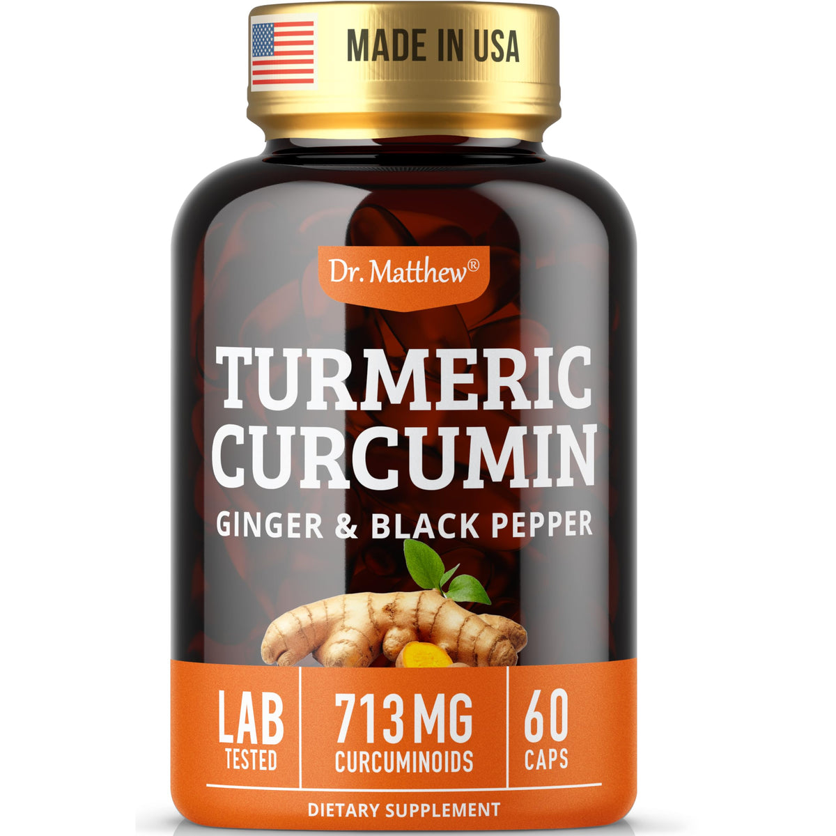 Capsules de curcuma 1000mg Dr. Matthew avec poivre noir, vue de face