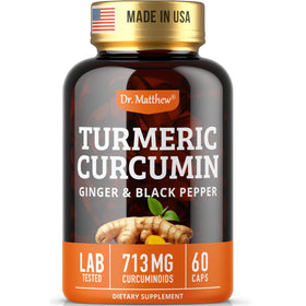 Capsules de curcuma 1000mg Dr. Matthew avec poivre noir, vue de face