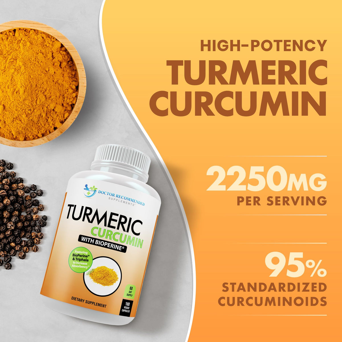 Capsules de Curcuma 750mg avec étiquette bio