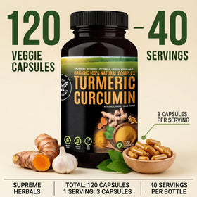 Capsules de Curcuma Bio 500mg de HERBALS avec un fond naturel