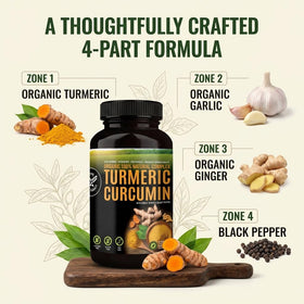 Capsules de Curcuma Bio 500mg de HERBALS sur une table en bois