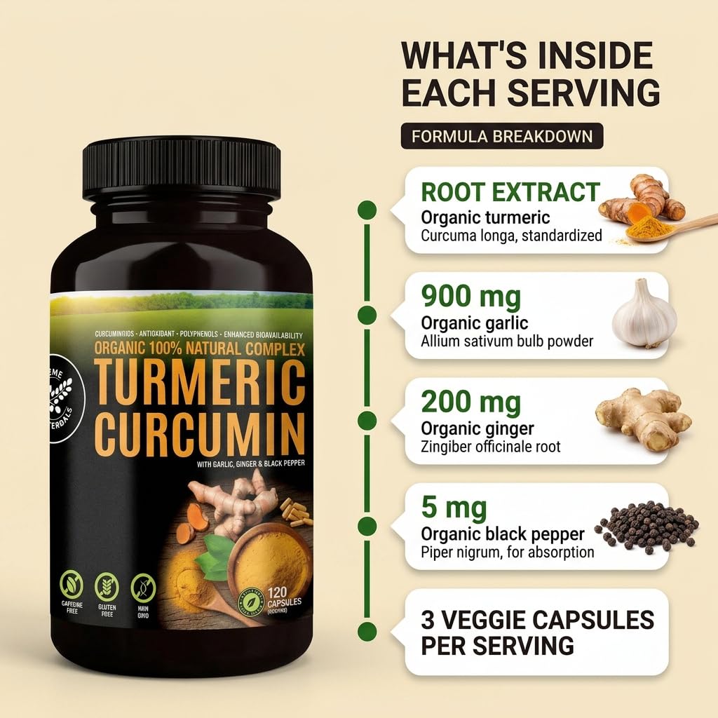 Capsules de Curcuma Bio 500mg de HERBALS, vue de haut