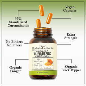 Capsules de curcuma bio Herbal Roots avec gingembre et poivre noir