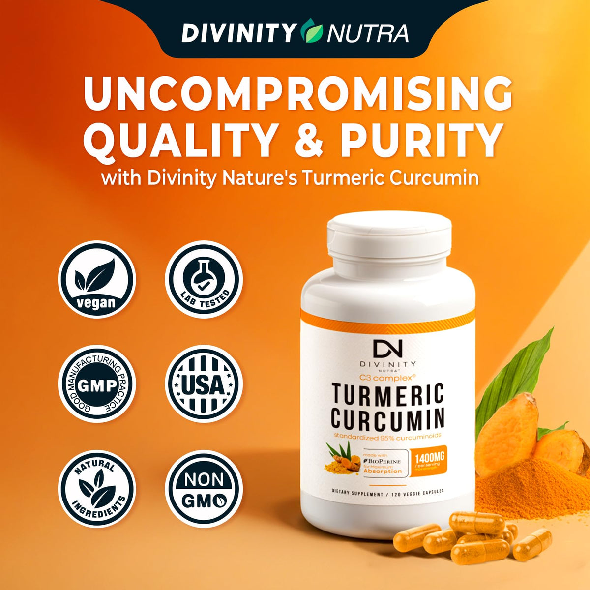 Capsules de Curcuma Curcumin 1400mg de Divinity Nutra, première vue