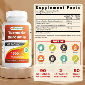 Capsules de Curcuma Curcumin Best Naturals avec Bioperine en vue rapprochée