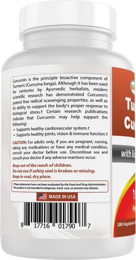 Capsules de Curcuma Curcumin Best Naturals avec Bioperine sur fond blanc