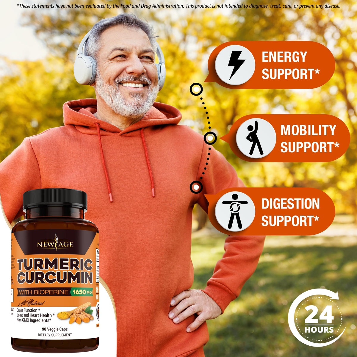 Capsules de Curcuma Curcumin NEW AGE sur fond blanc