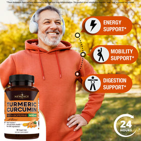 Capsules de Curcuma Curcumin NEW AGE sur fond blanc