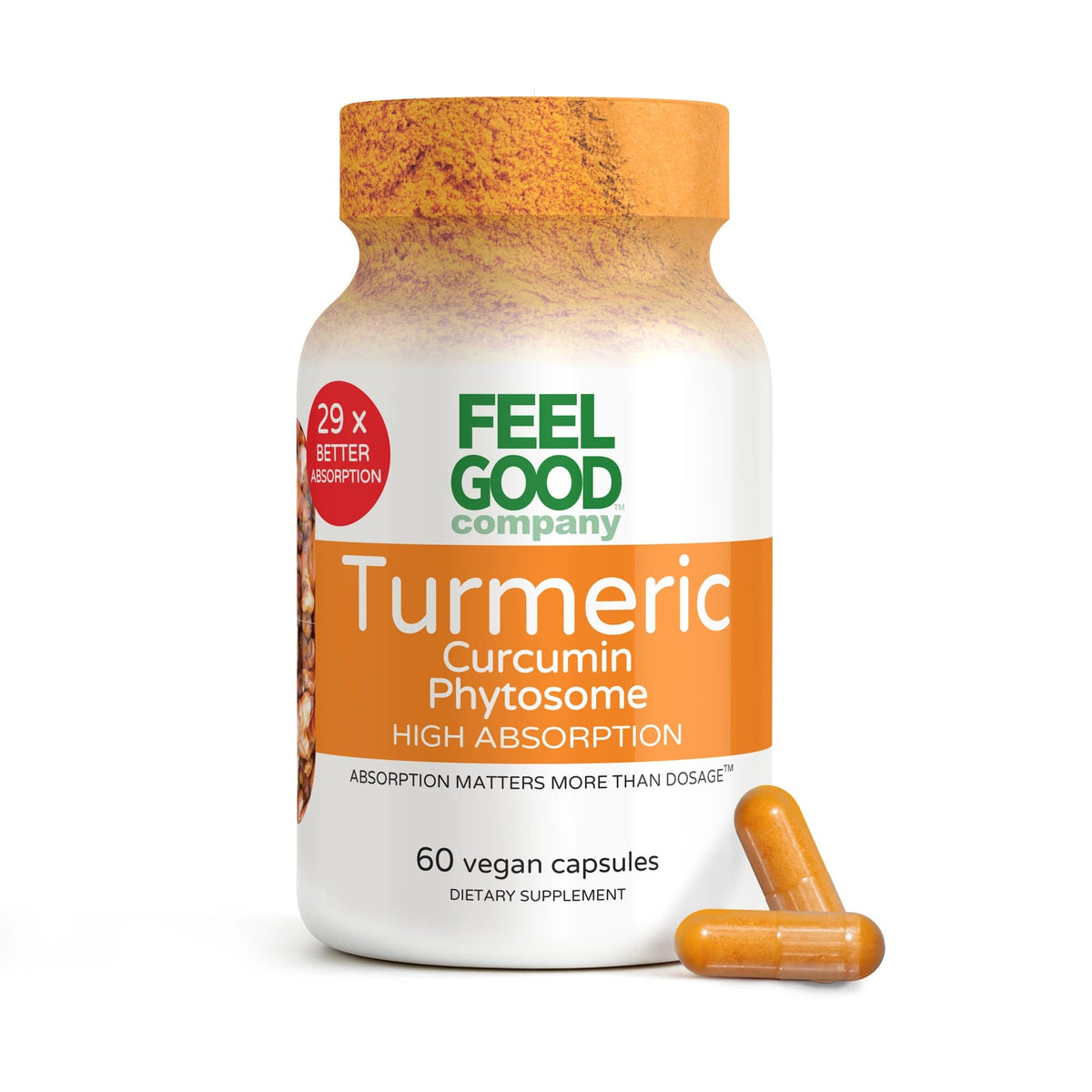 Capsules de curcuma curcumine FEEL GOOD, 1000mg, 60 unités, vue de face