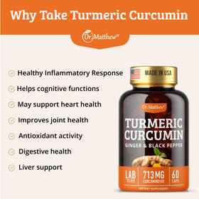 Capsules de curcuma Dr. Matthew sur une surface en bois