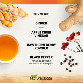 Capsules de curcuma et gingembre Nature's Base sur fond blanc