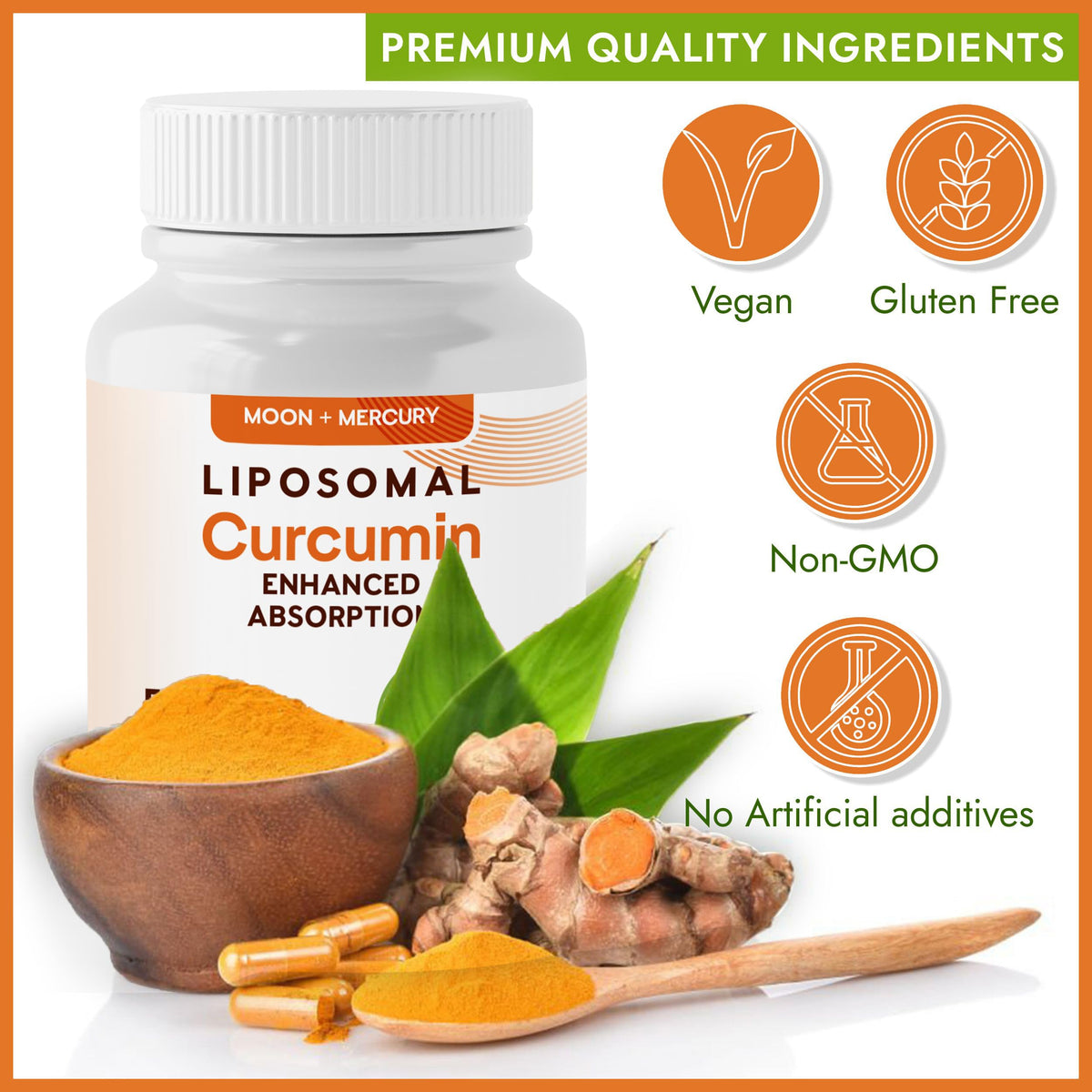 Capsules de curcuma liposomal de Moon + Mercury sur une surface blanche