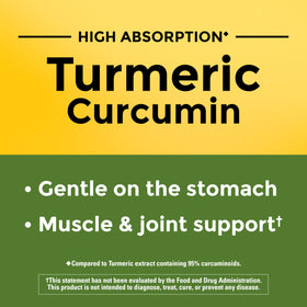 Capsules de curcuma Nature Made sur un fond blanc