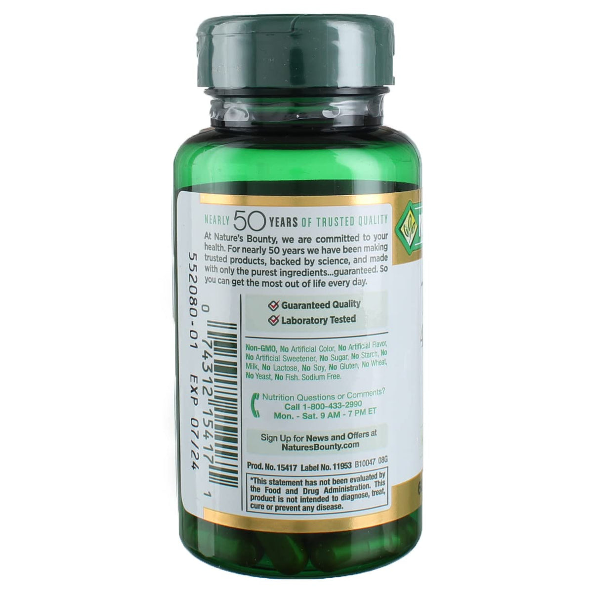 Capsules de Curcuma Nature's Bounty sur une surface blanche