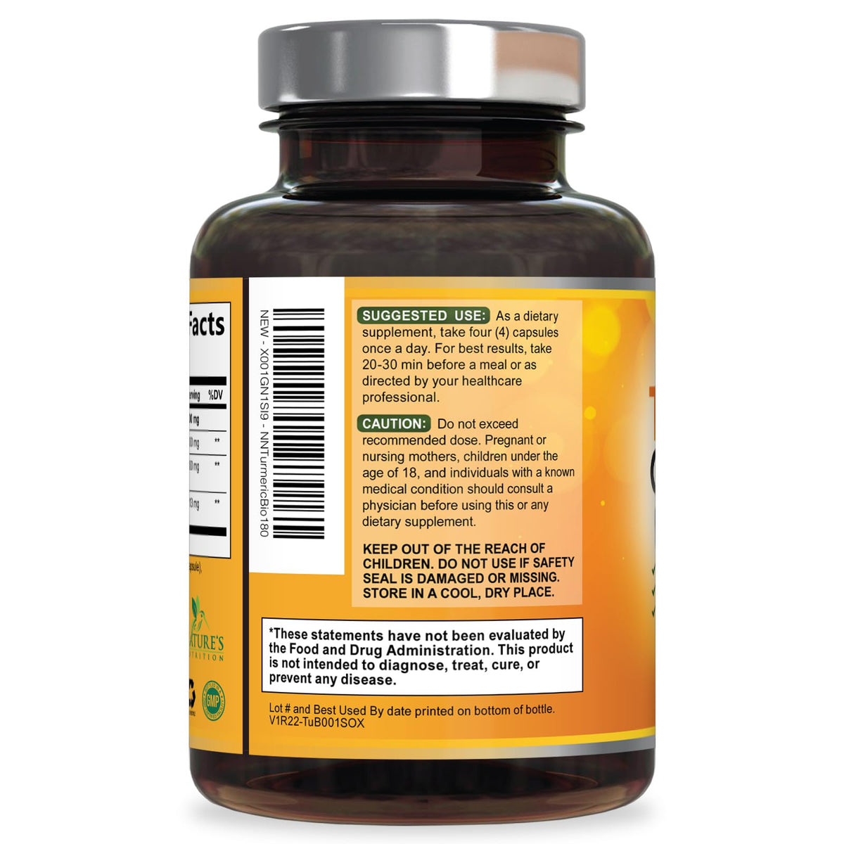 Capsules de curcuma Nature's Nutrition dans un verre