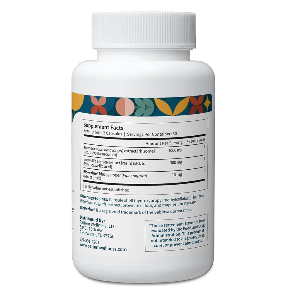 Capsules de Curcuma Pattern Wellness sur fond blanc