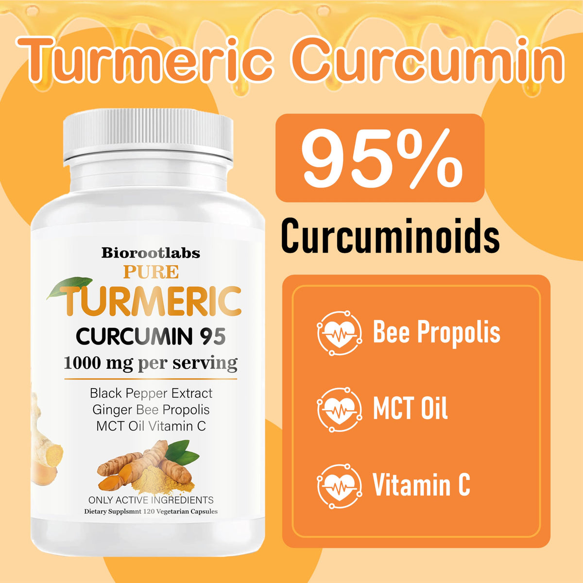 Capsules de curcuma TEYAOE 1000mg sur une surface blanche