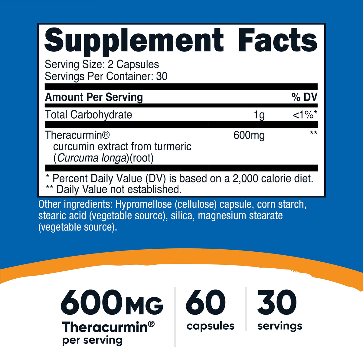 Capsules de curcumin Theracurmin Nutricost sur fond blanc