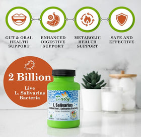 Capsules de Daily Manufacturing L-Salivarius sur une table