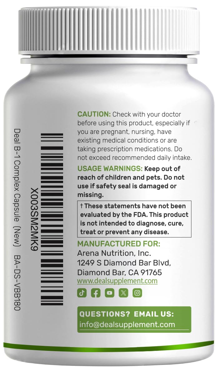 Capsules de Deal Supplement B1 500mg sur un fond blanc