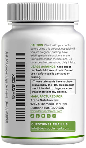 Capsules de Deal Supplement B1 500mg sur un fond blanc