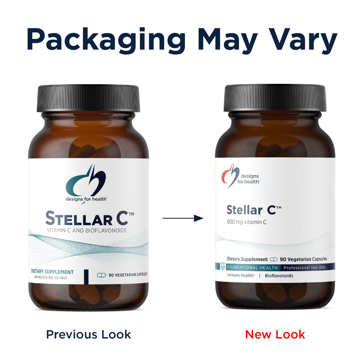 Capsules de Designs for Health Stellar C + Quercétine sur une surface blanche